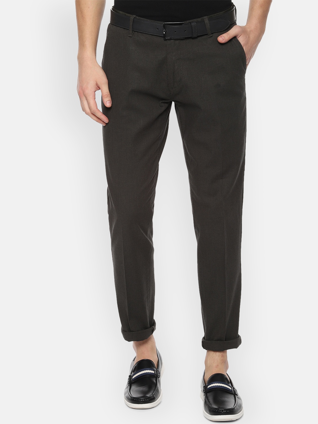 

Louis Philippe Sport Men Olive Green Slim Fit Self Design Regular Trousers