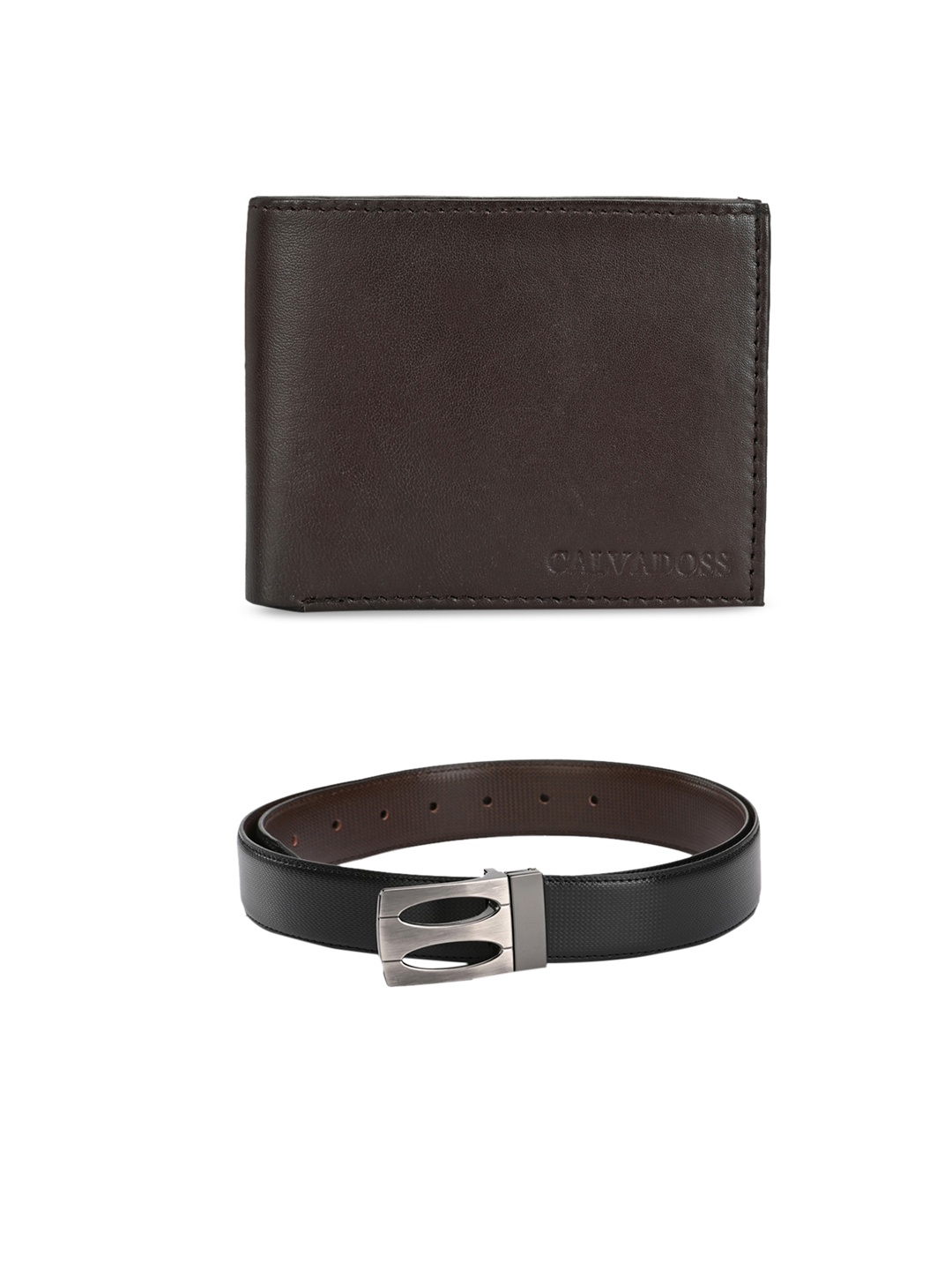 Calvadoss Men Brown & Black Leather Accessory Gift Set