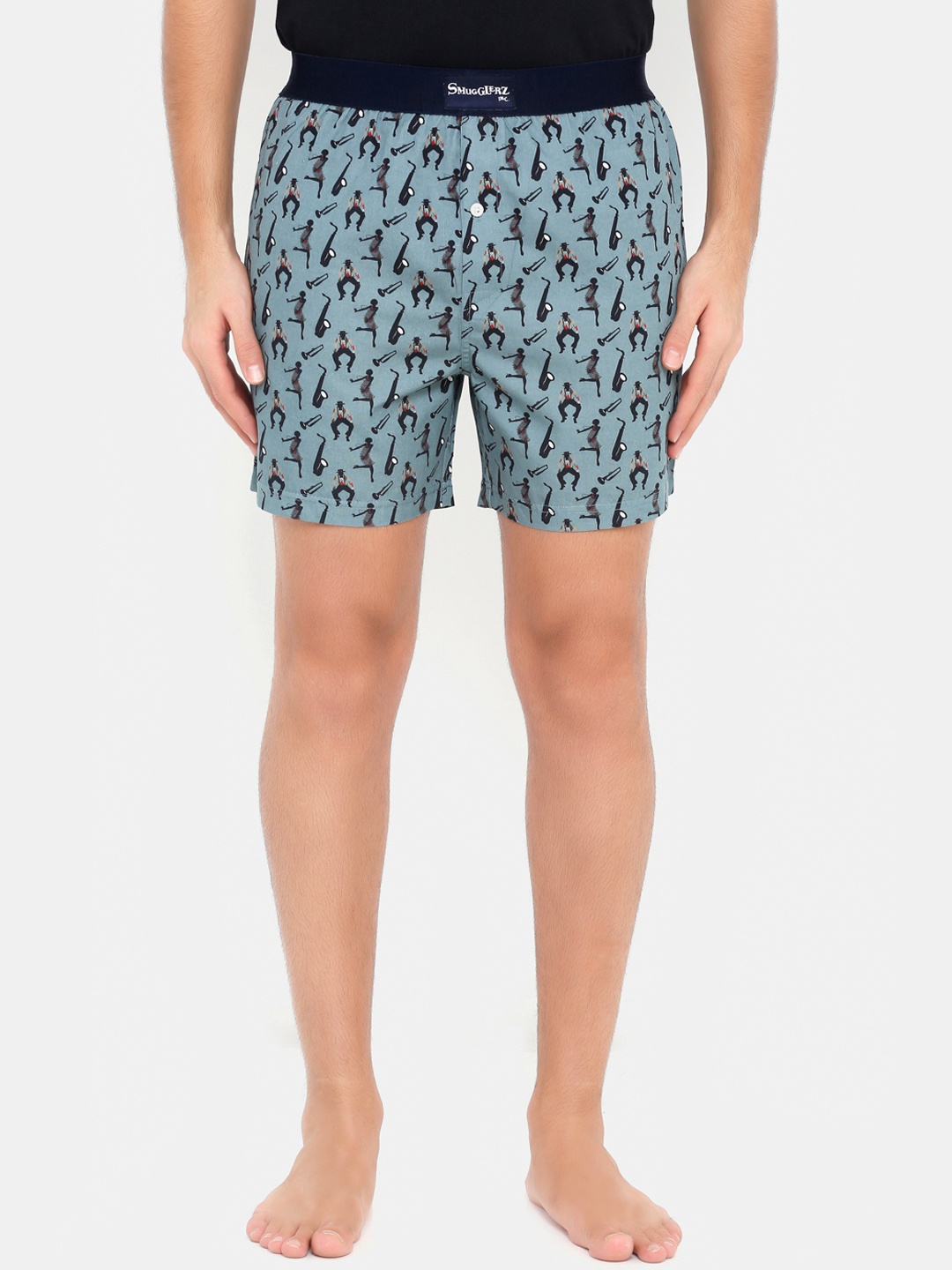 

Smugglerz Men Grey & Black Printed Pure Cotton Boxers JAZZ-BXR