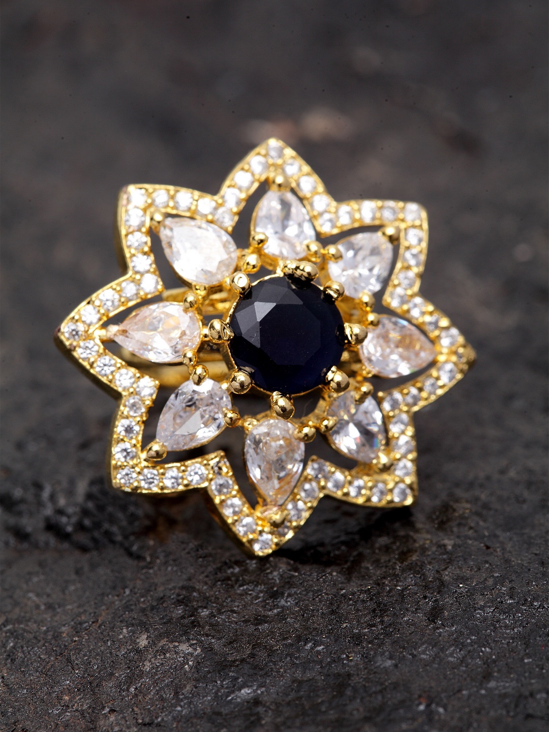 

Bhana Fashion Women Gold Plated White & Navy Blue Handcrafted Finger Ring