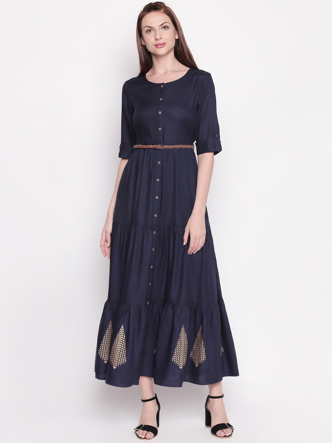 

AKKRITI BY PANTALOONS Women Blue Printed A-Line Dress