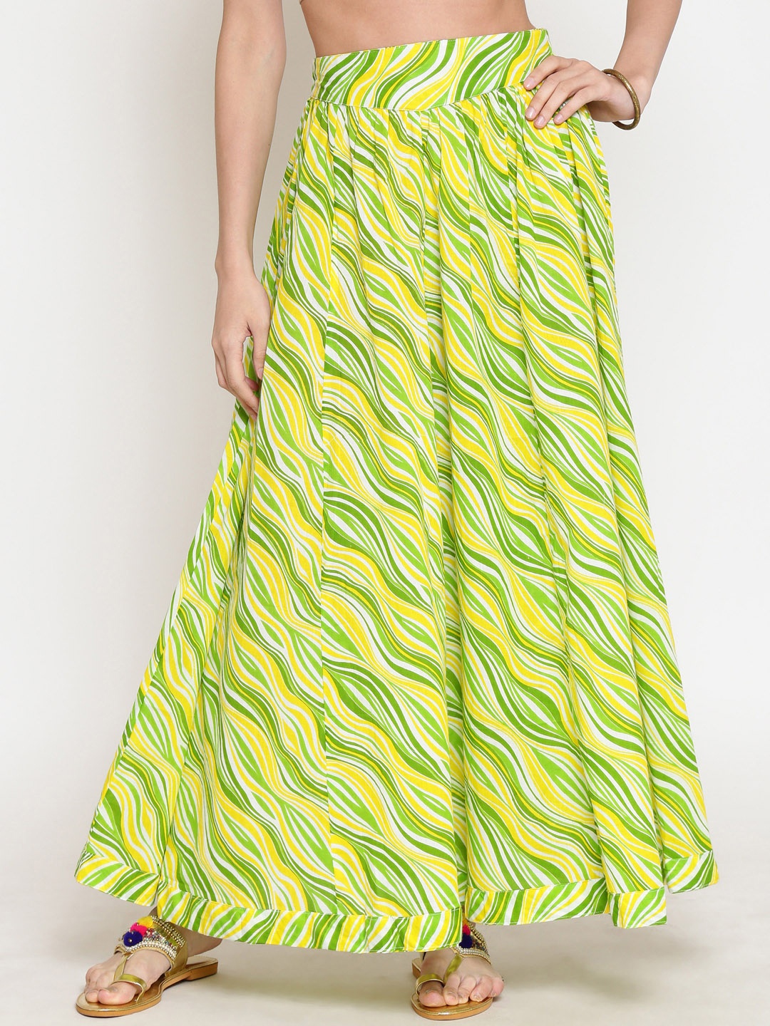 

Sera Women Green & Yellow Printed Flared Maxi Skirt