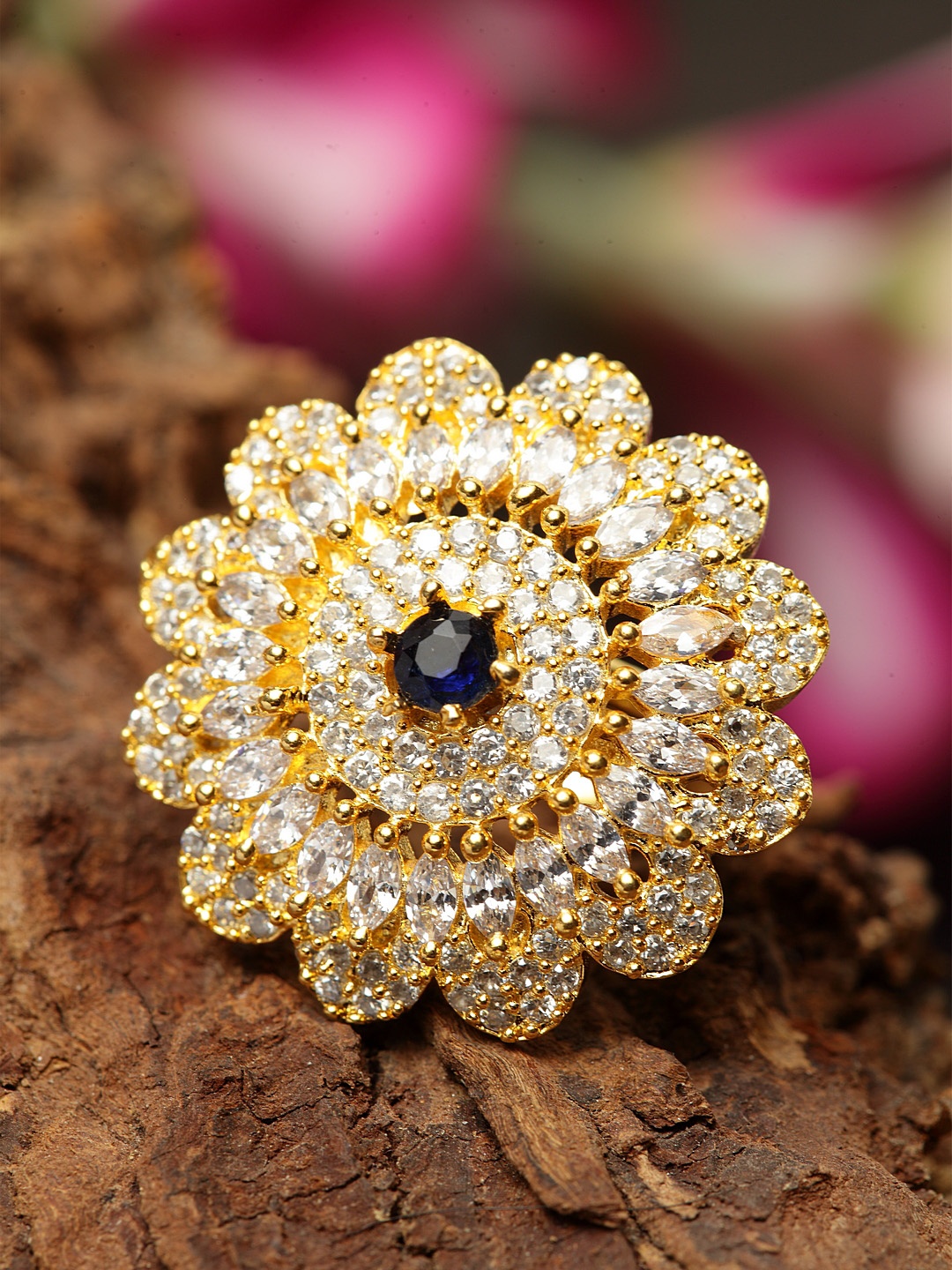 

Bhana Fashion Gold-Plated AD-Studded Handcrafted Finger Ring, Rose gold