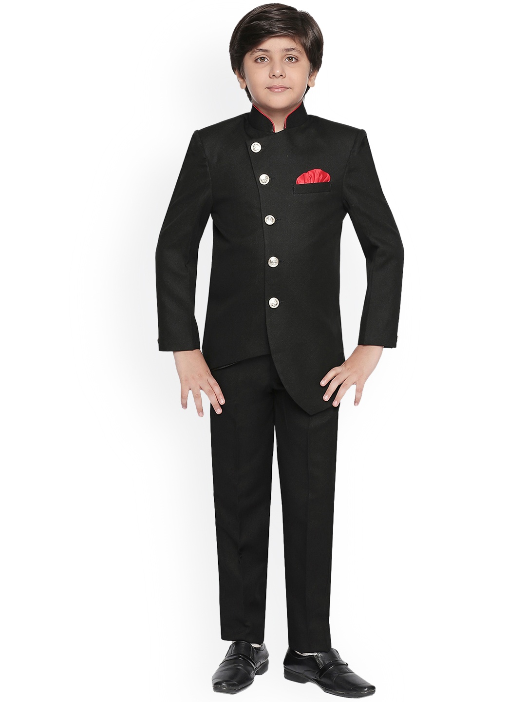 

Jeetethnics Boys Black Solid Coat with Trousers