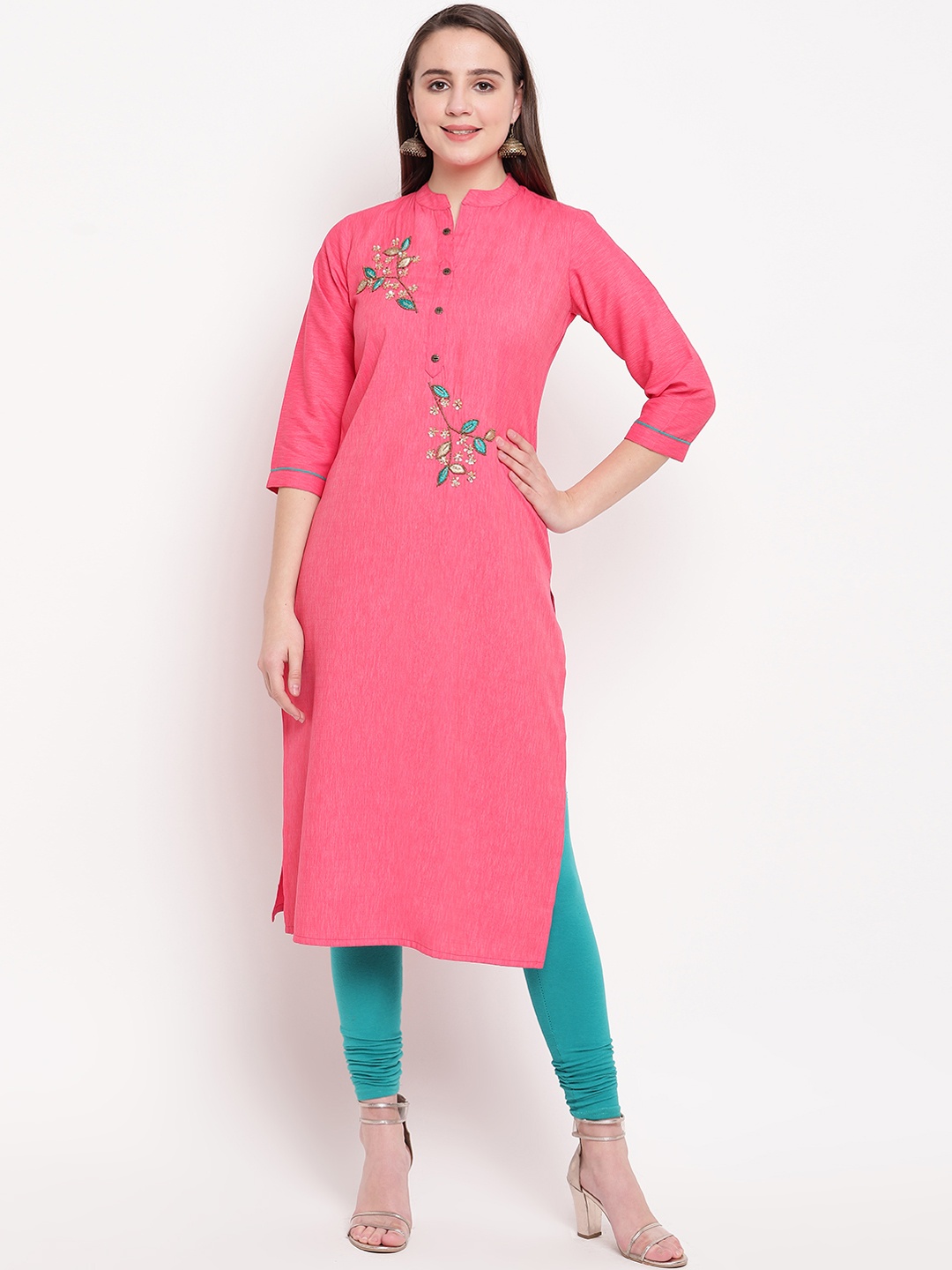 

Vbuyz Women Pink Embroidered Straight Kurta