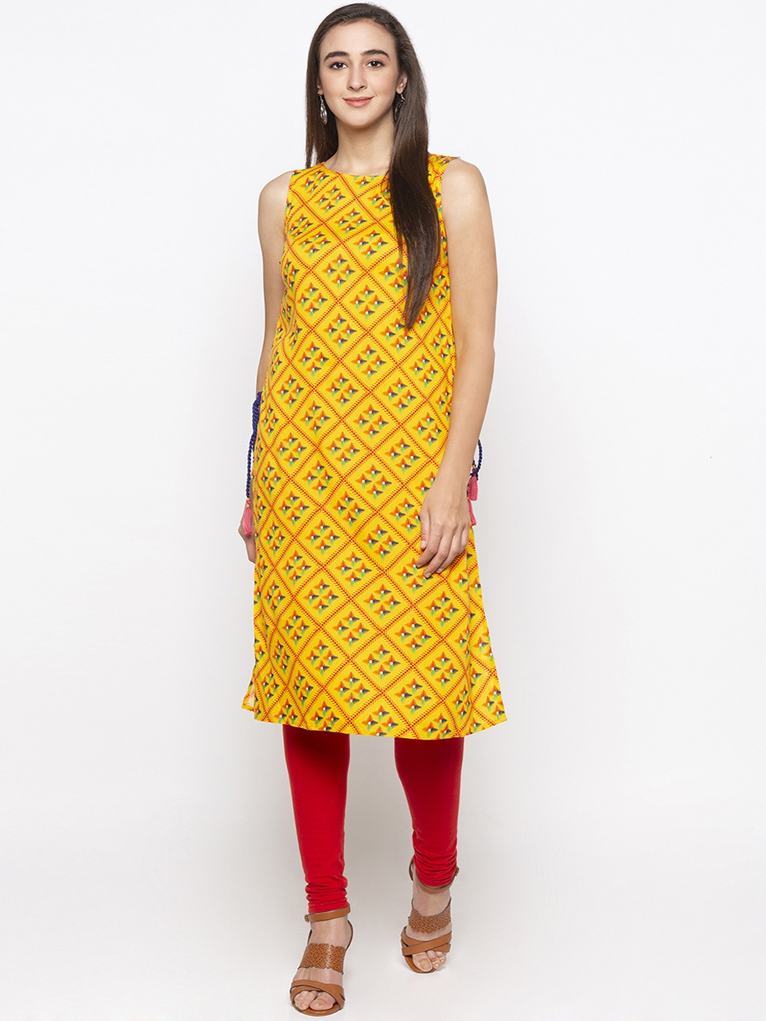 

Globus Women Yellow & Red Printed Straight Kurta