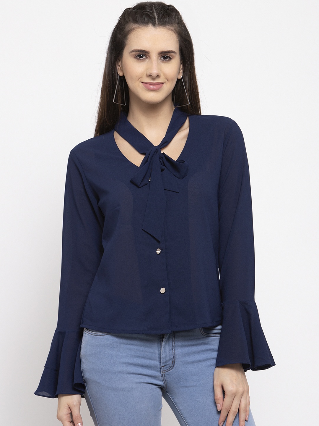 klauressa Women Navy Blue Solid Top