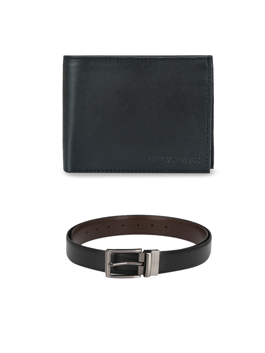

Calvadoss Men Black & Brown Leather Belt & Wallet Accessory Gift Set