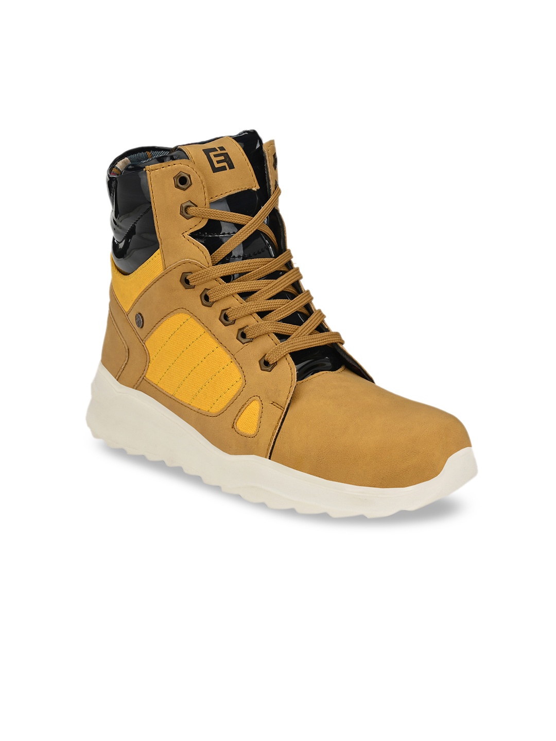 

Eego Italy Men Tan Brown Colourblocked Synthetic Leather High-Top Sneakers