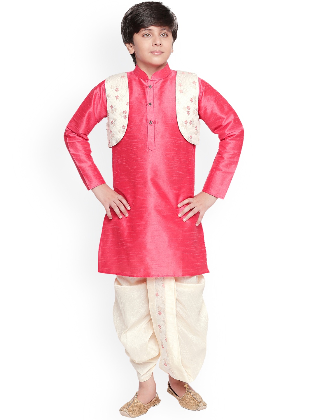 

Jeetethnics Boys Pink & Cream-Coloured Solid Kurta with Dhoti Pants
