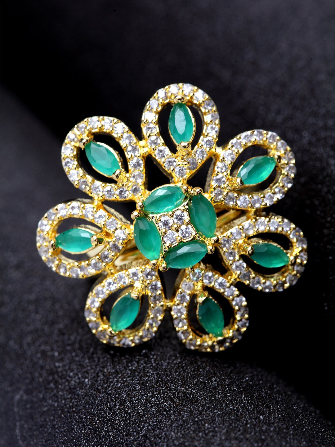 

Bhana Fashion Women Gold Plated White & Green Handcrafted Finger Ring