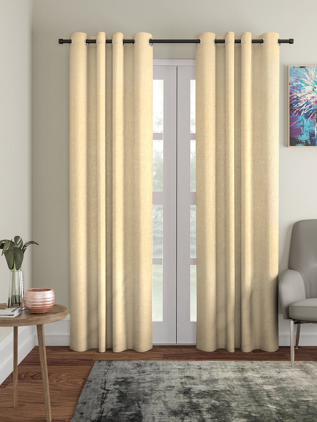 Soumya Cream-Coloured Single Room Darkening Satin Finish Long Door Curtain