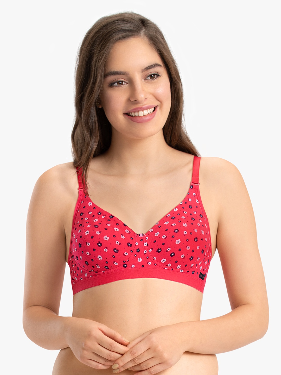 every de by amante Printed Non Padded Wirefree Dailies Super Support Bra EB016, Pink