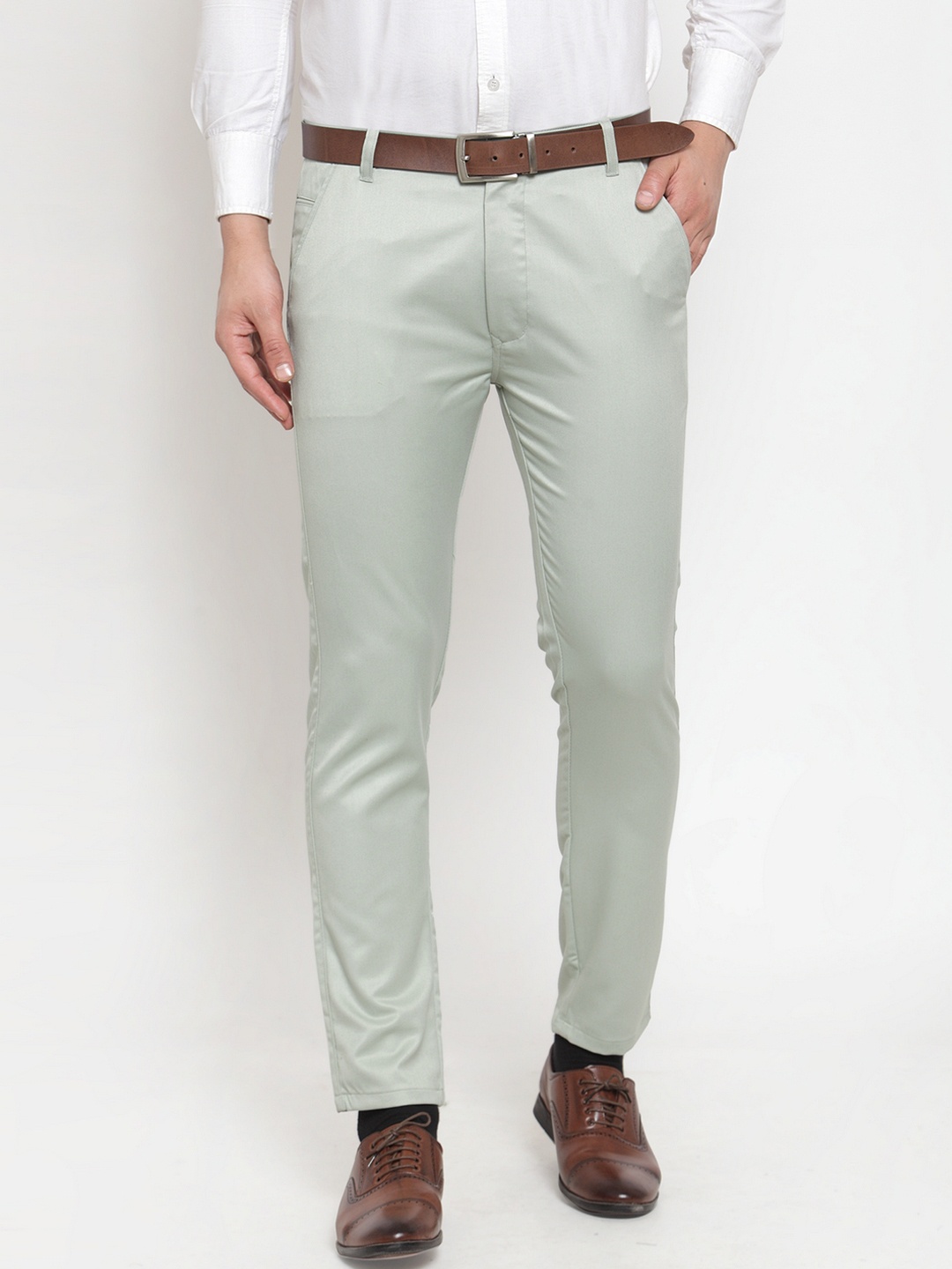 

JAINISH Men Sea Green Smart Slim Fit Solid Formal Trousers