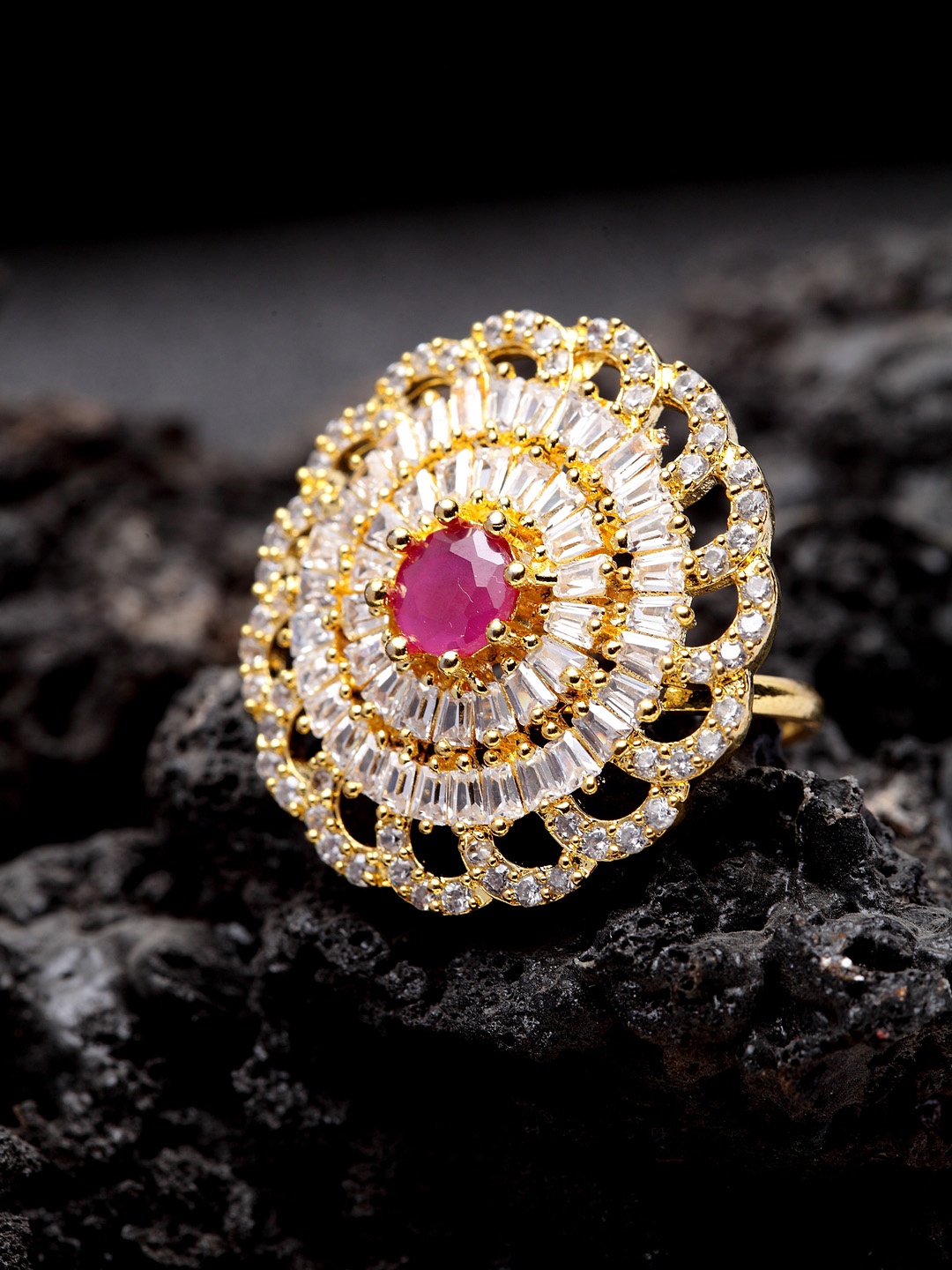 

Bhana Fashion Women Gold Plated White & Magenta Handcrafted Finger Ring