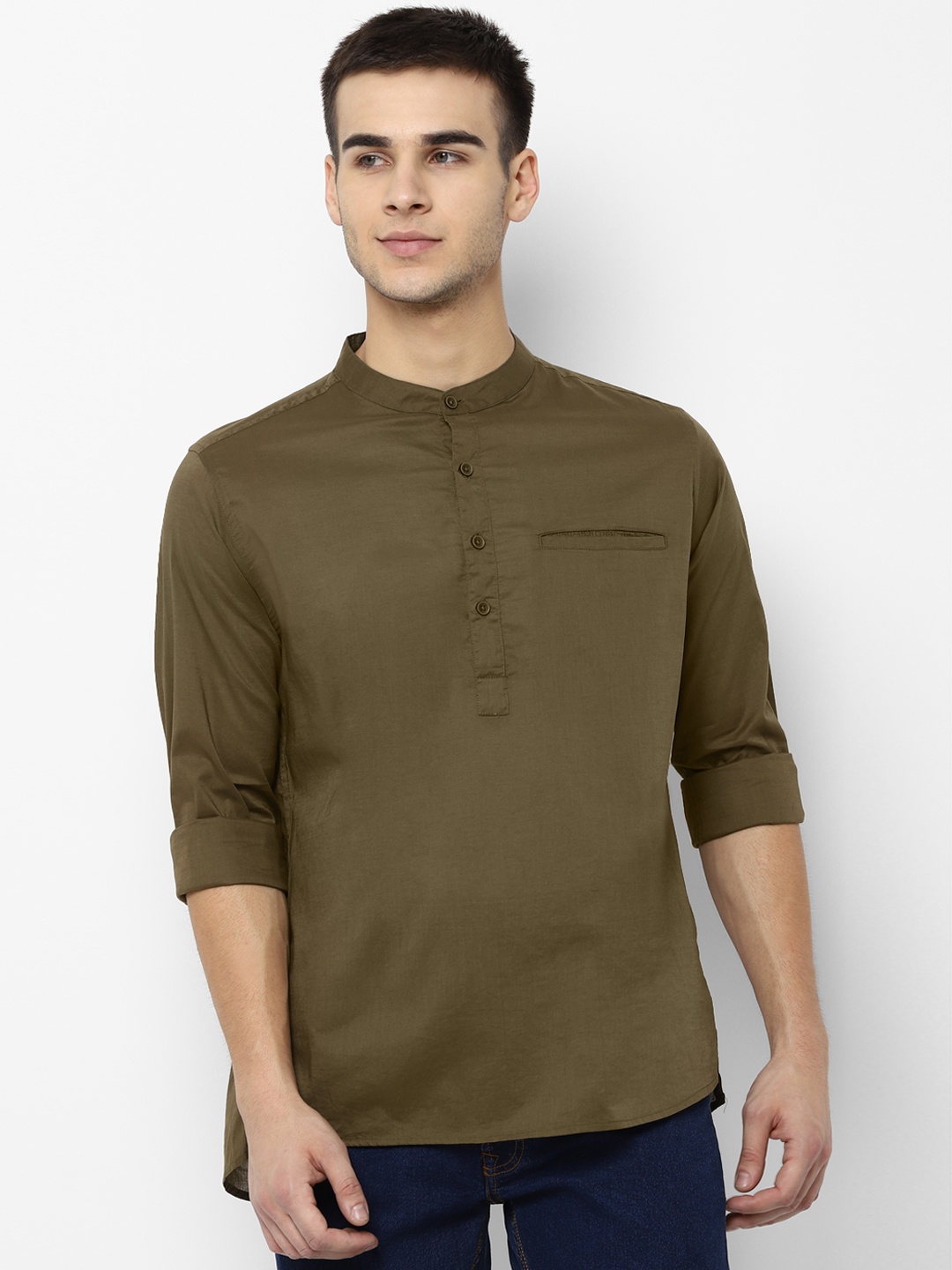 

People Men Olive Green Regular Fit Solid Casual Shirt