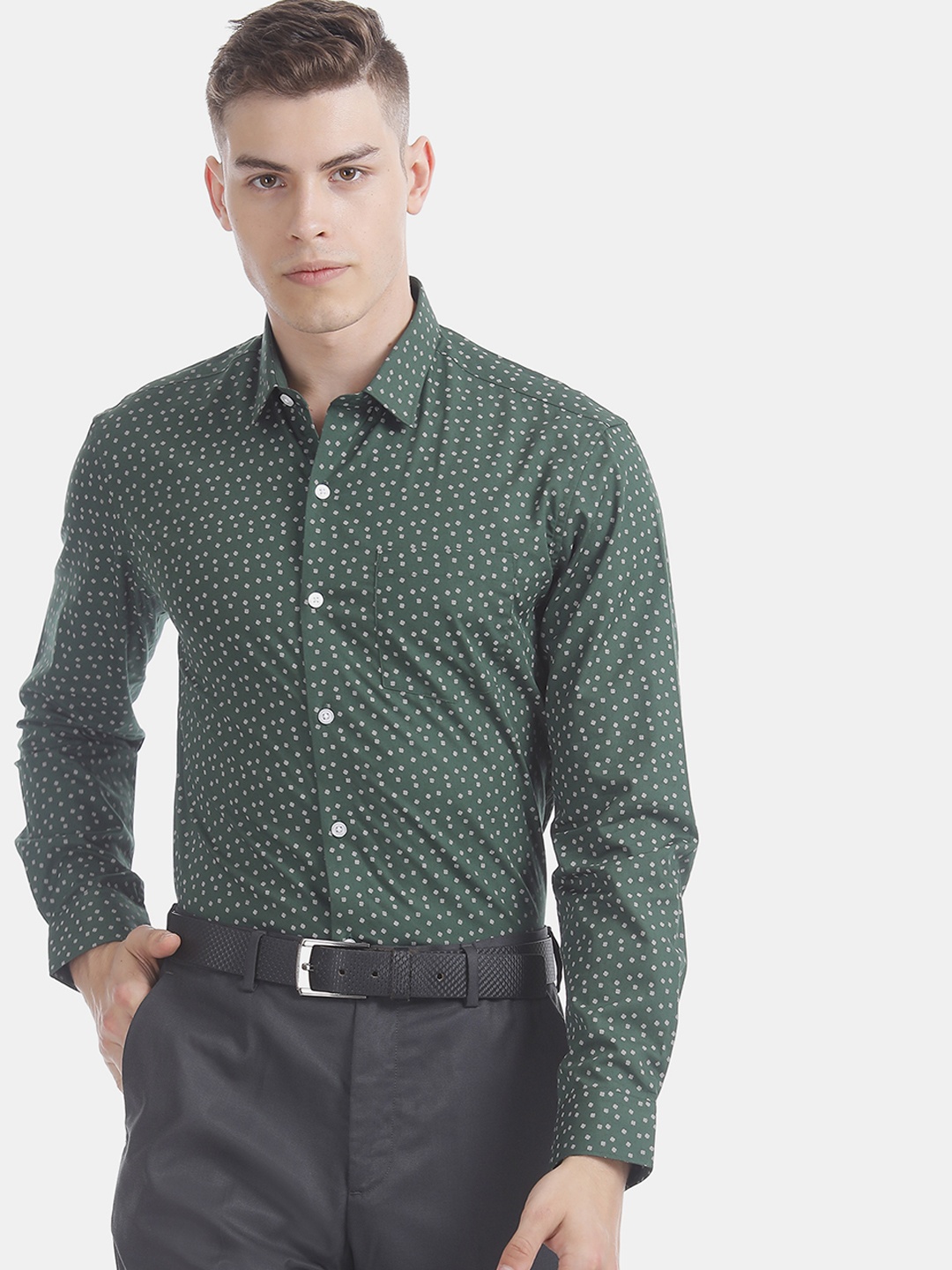 

Excalibur Men Green Slim Fit Printed Formal Shirt