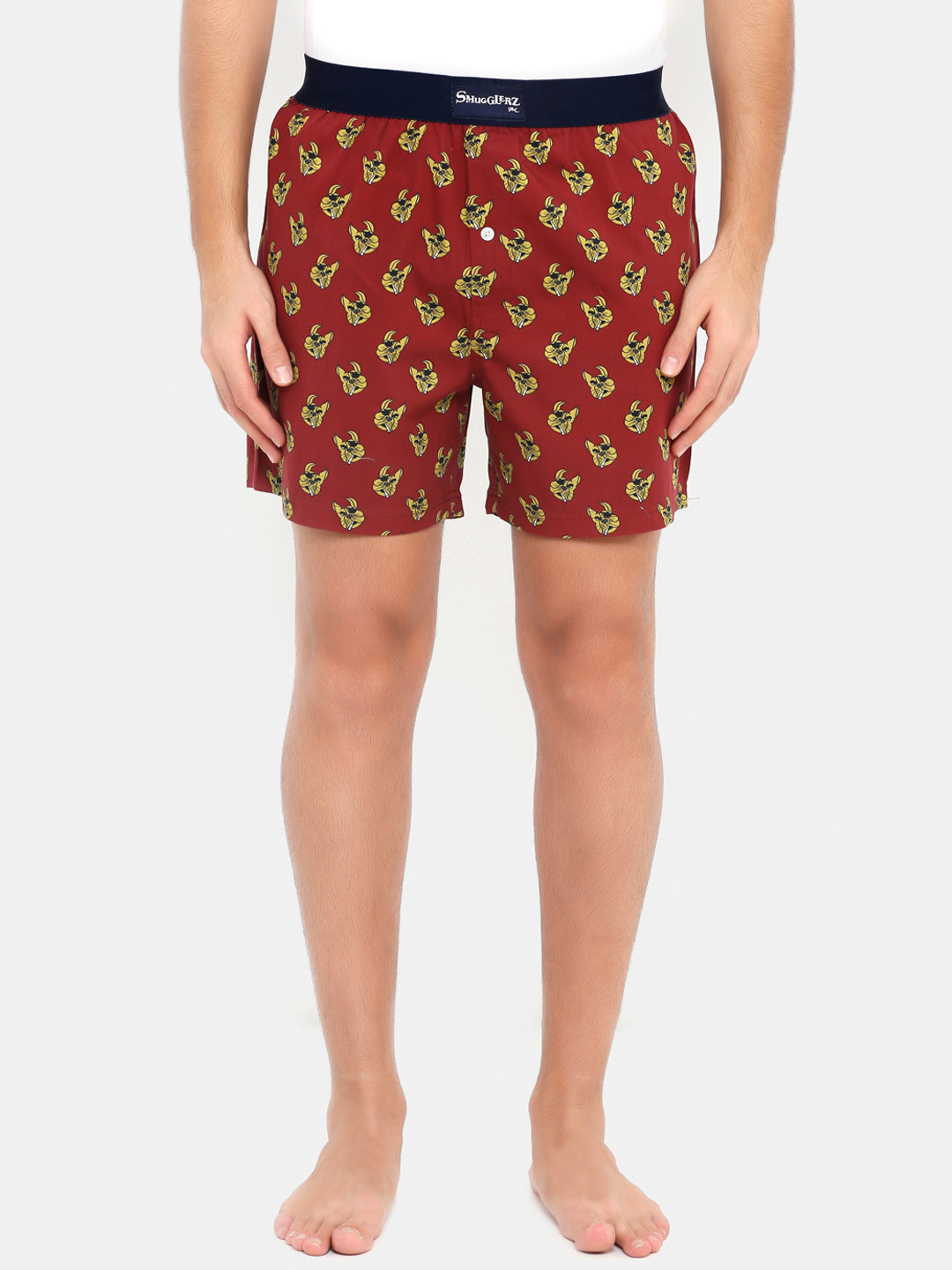 

Smugglerz Men Maroon & Yellow Printed Pure Cotton Boxers BULLDOG-BXR