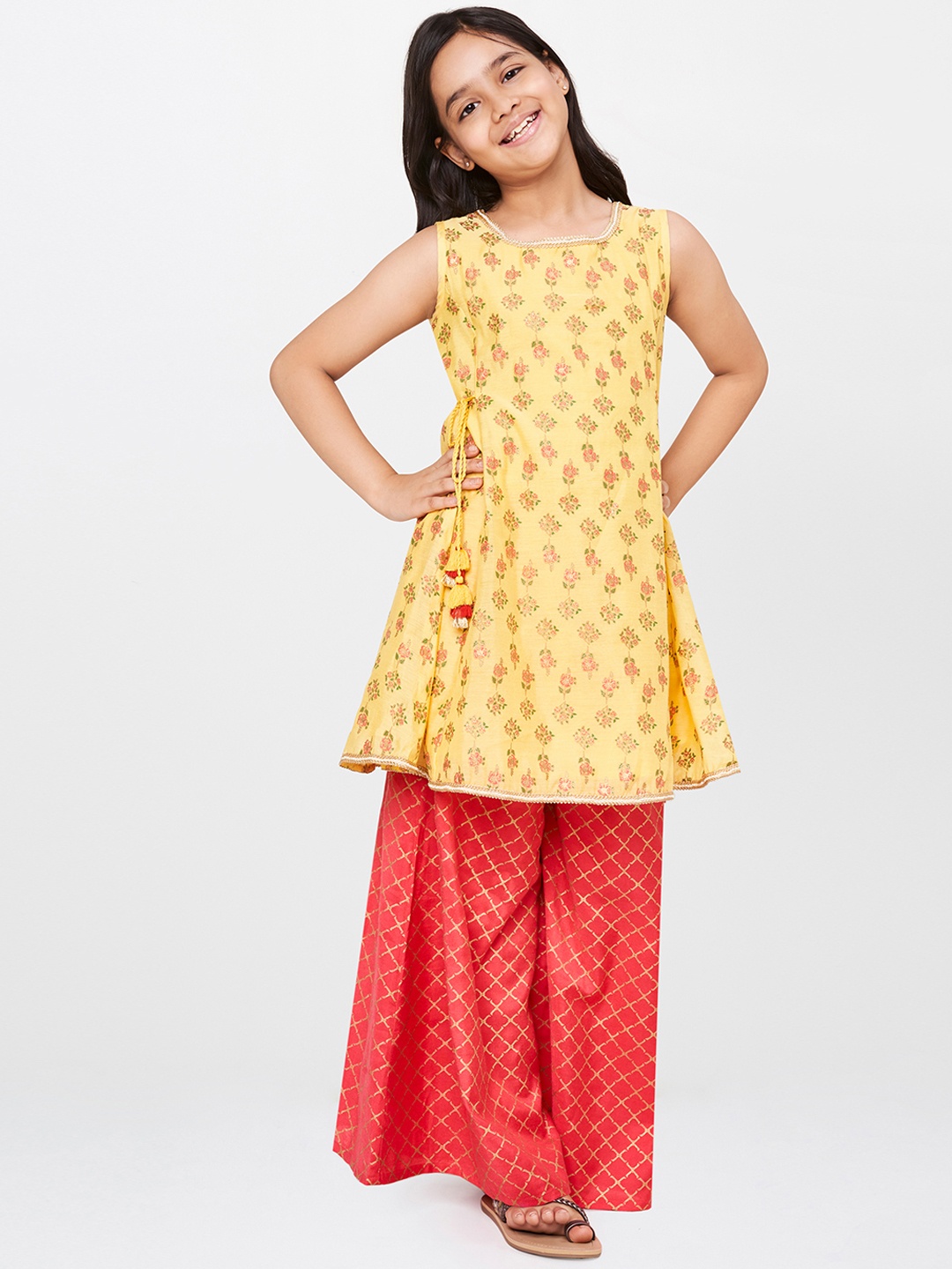 

Global Desi Girls Mustard & Orange Printed Tunic with Palazzos