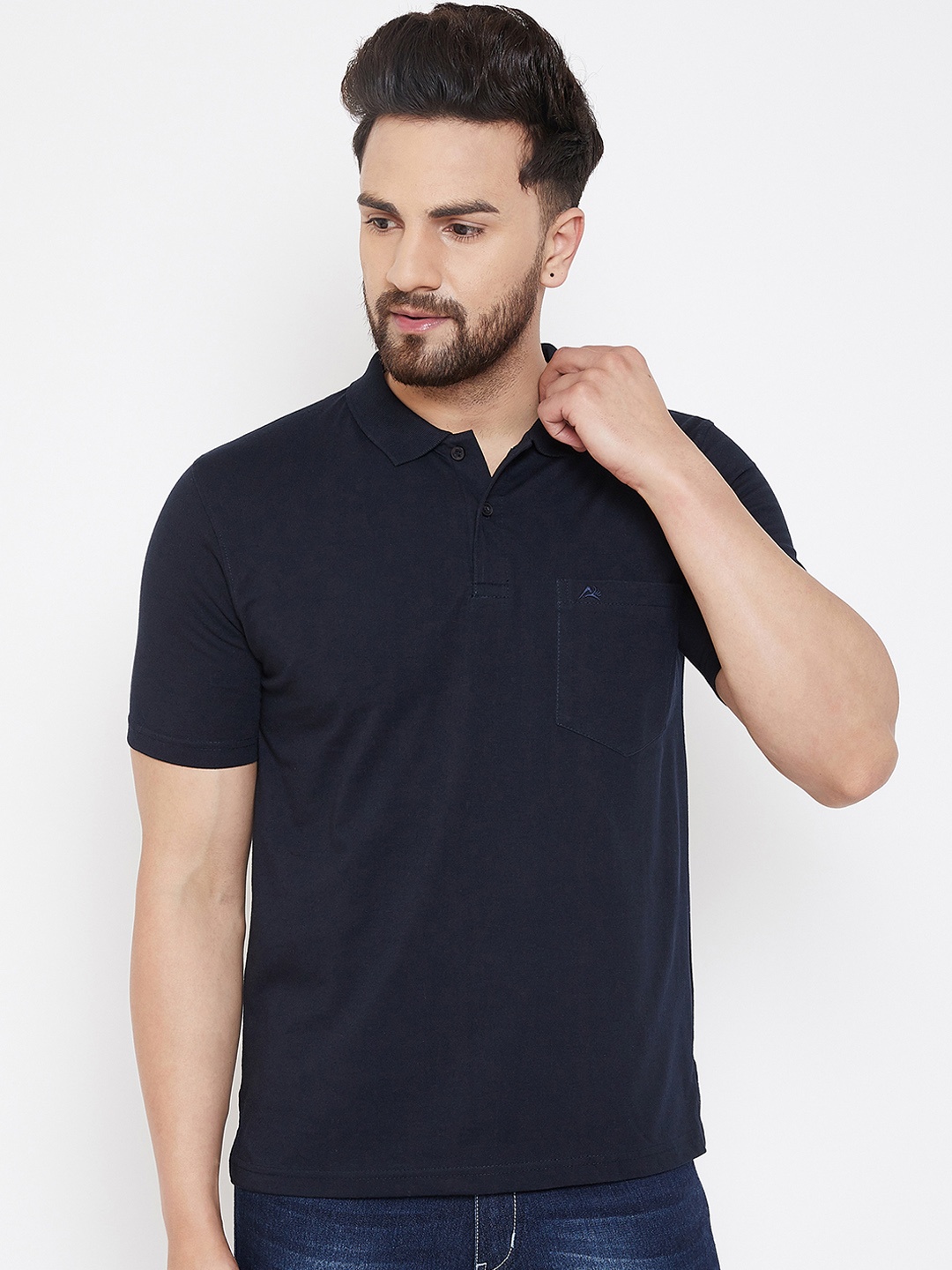 

Adobe Men Navy Blue Solid Polo Collar T-shirt