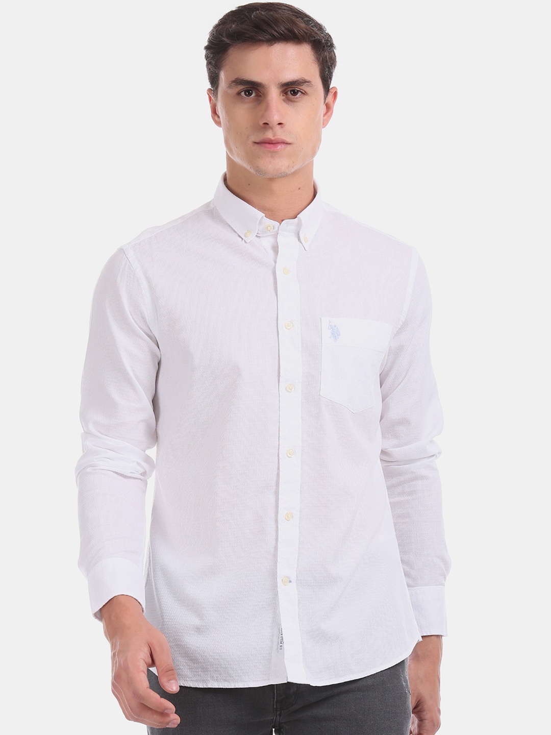 

U.S. Polo Assn. Men White Regular Fit Self Design Casual Shirt