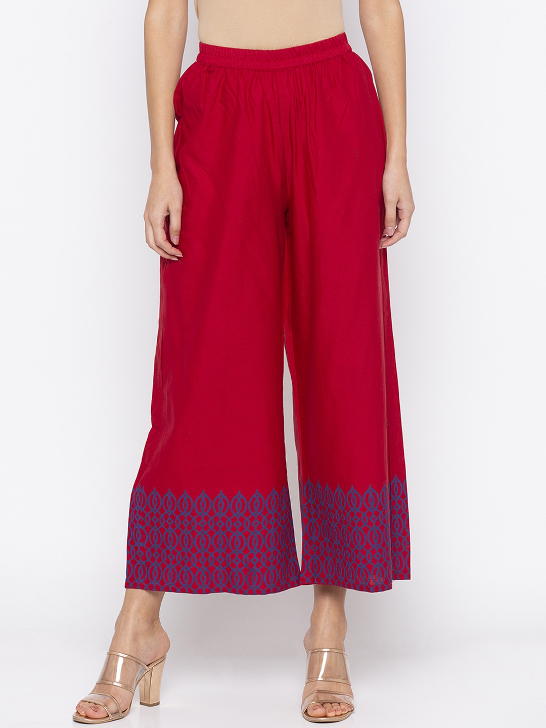 

Globus Women Red & Blue Printed Wide Leg Palazzos