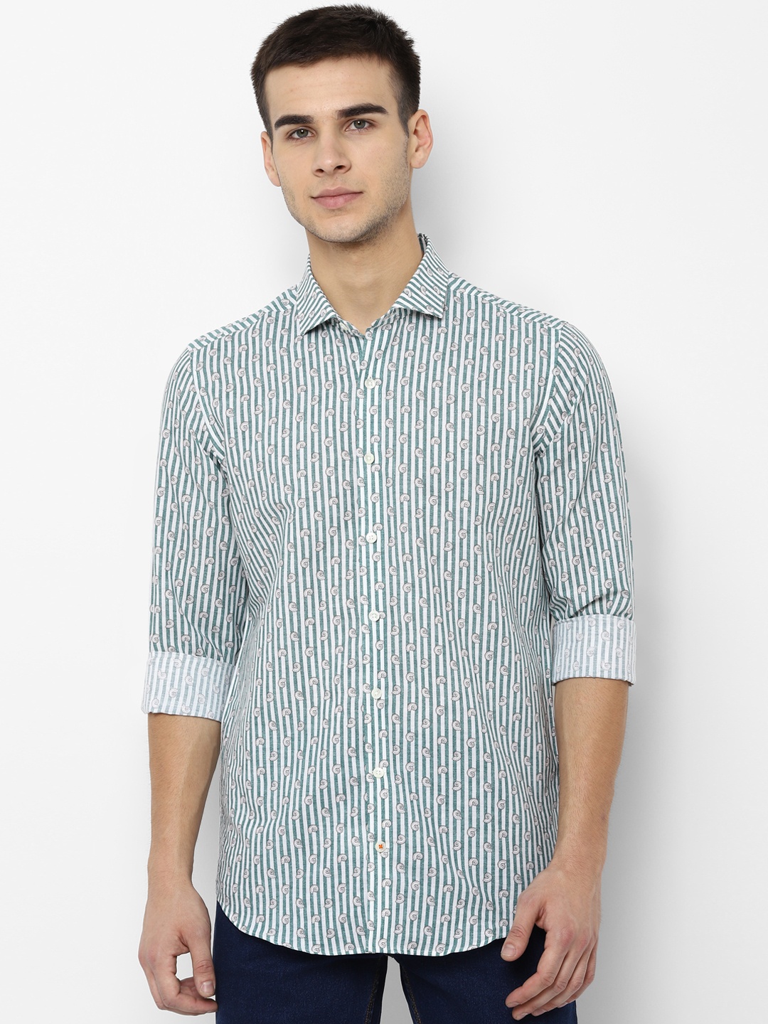 

SIMON CARTER LONDON Men Green Slim Fit Striped Casual Shirt