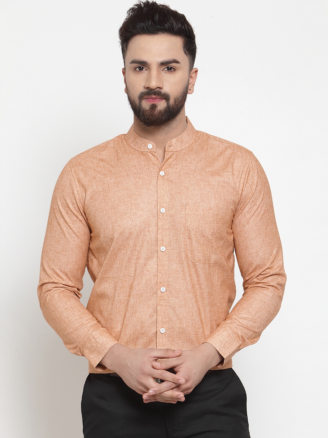 

JAINISH Men Brown Classic Regular Fit Self Design Formal Shirt