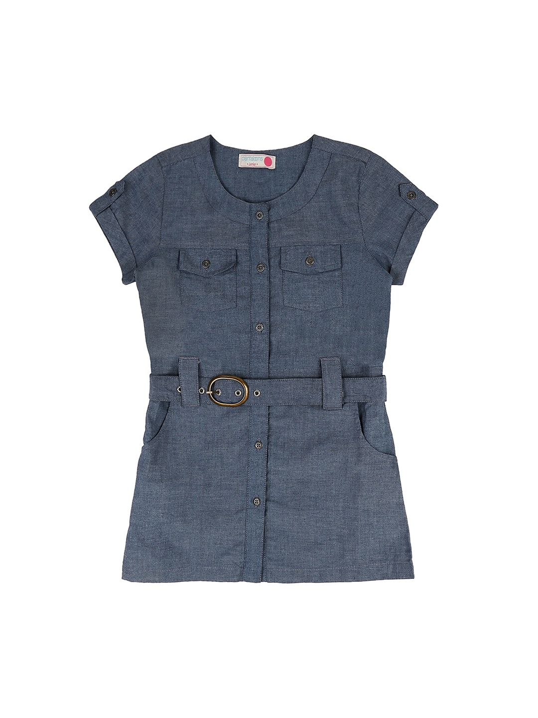 

Pantaloons Junior Girls Navy Blue Solid Shirt Style Pure Cotton Top