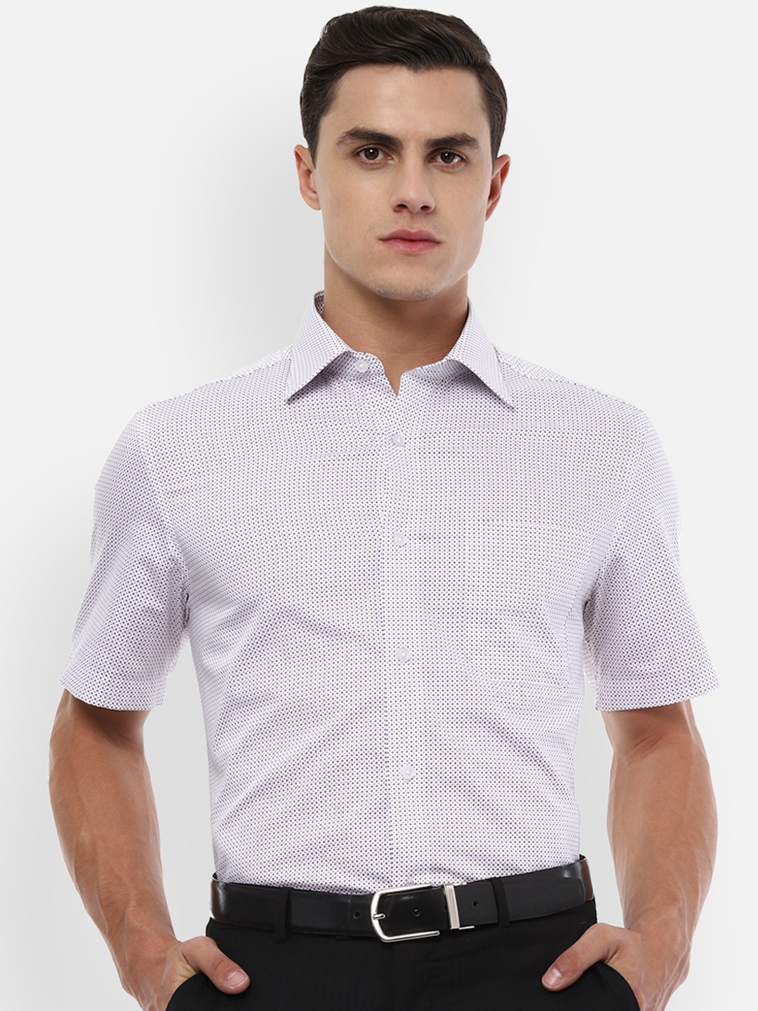Louis Philippe Men White Regular Fit Printed Formal Shirt