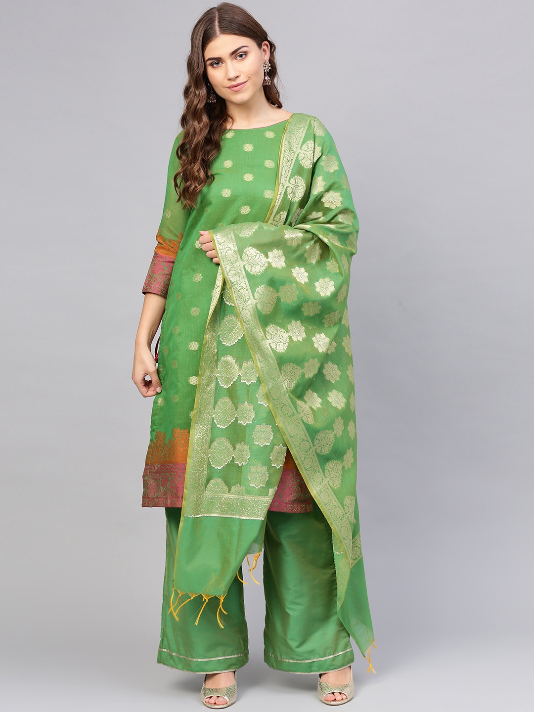 

Chhabra 555 Green Art Silk Unstitched Dress Material