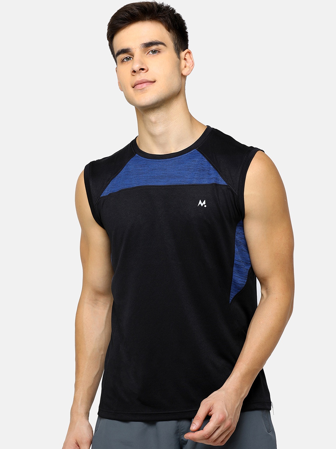 

Maniac Men Black Colourblocked Round Neck Sleeveless T-shirt