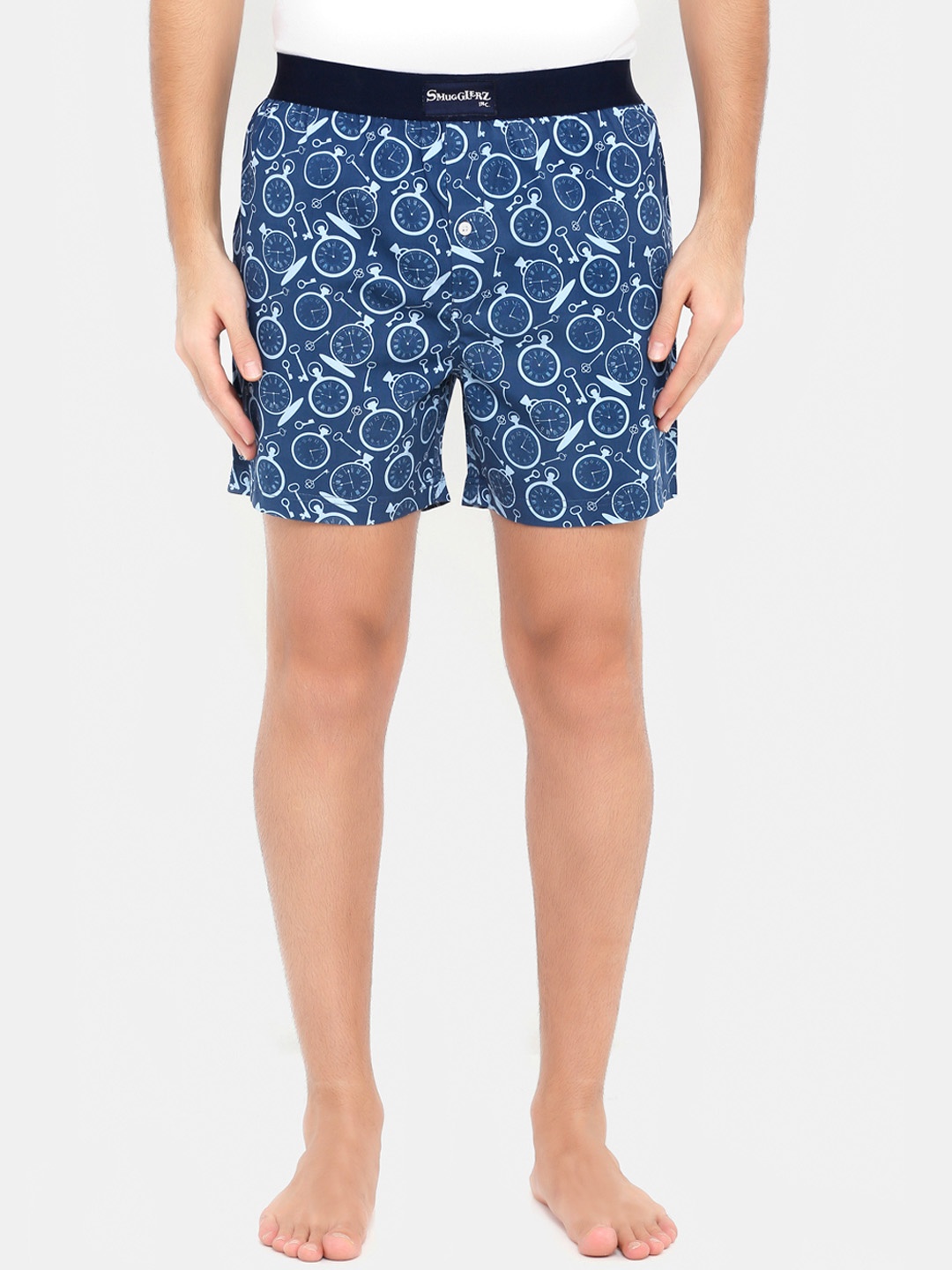 

Smugglerz Men Blue Printed Pocketwatch Pure Cotton Boxers POCKETWATCH-BXR