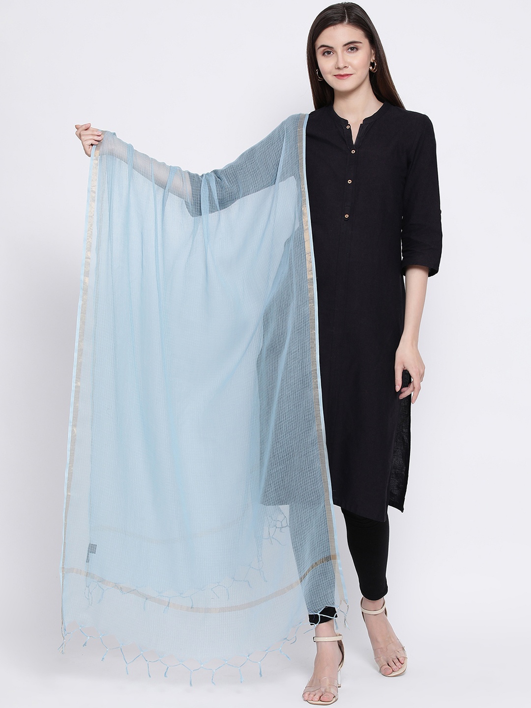SHINGORA Blue & Gold-Toned Solid Antimicrobial Sustainable Dupatta