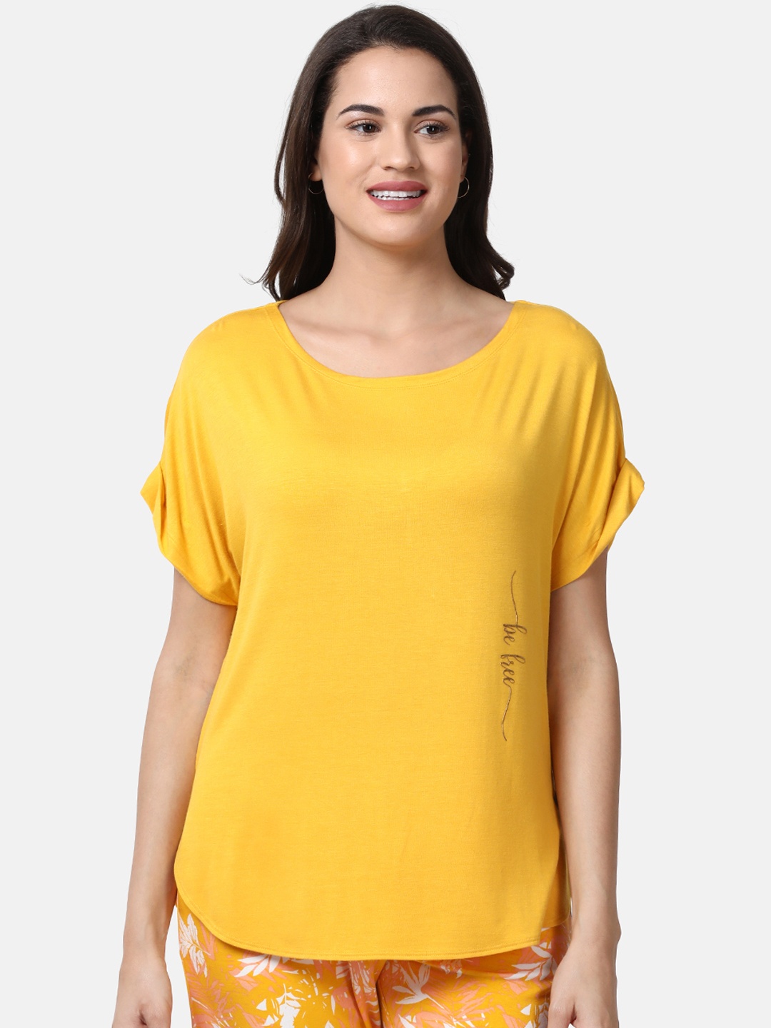 

Enamor Women Yellow Solid Relaxed Fit Comfy Lounge T-Shirt