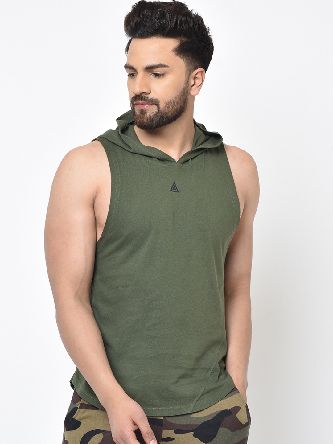 

Aesthetic Bodies Men Olive Green Solid Hood T-shirt