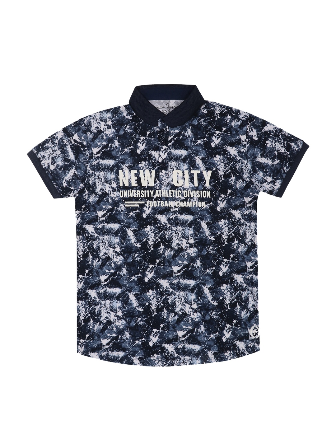 Lil Tomatoes Boys Navy Blue Printed Polo Collar T-shirt