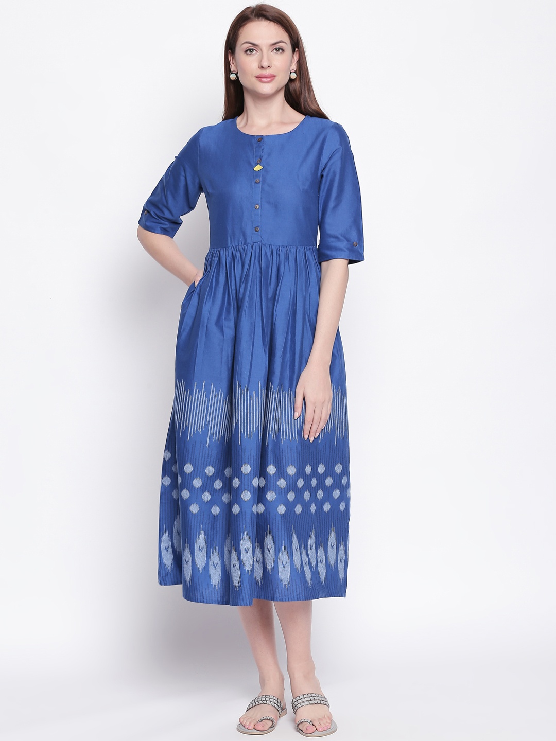 

AKKRITI BY PANTALOONS Women Blue Printed A-Line Dress