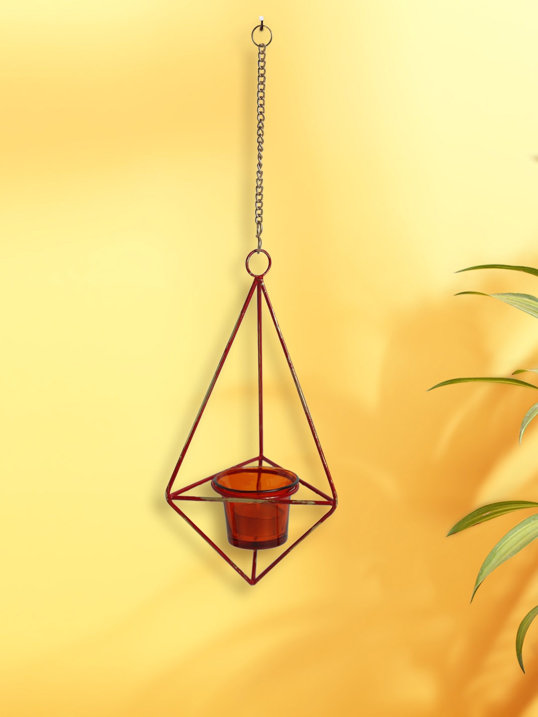 

ExclusiveLane Rustic Crystal Hanging Tea-Light Holder In Iron and Glass, Red