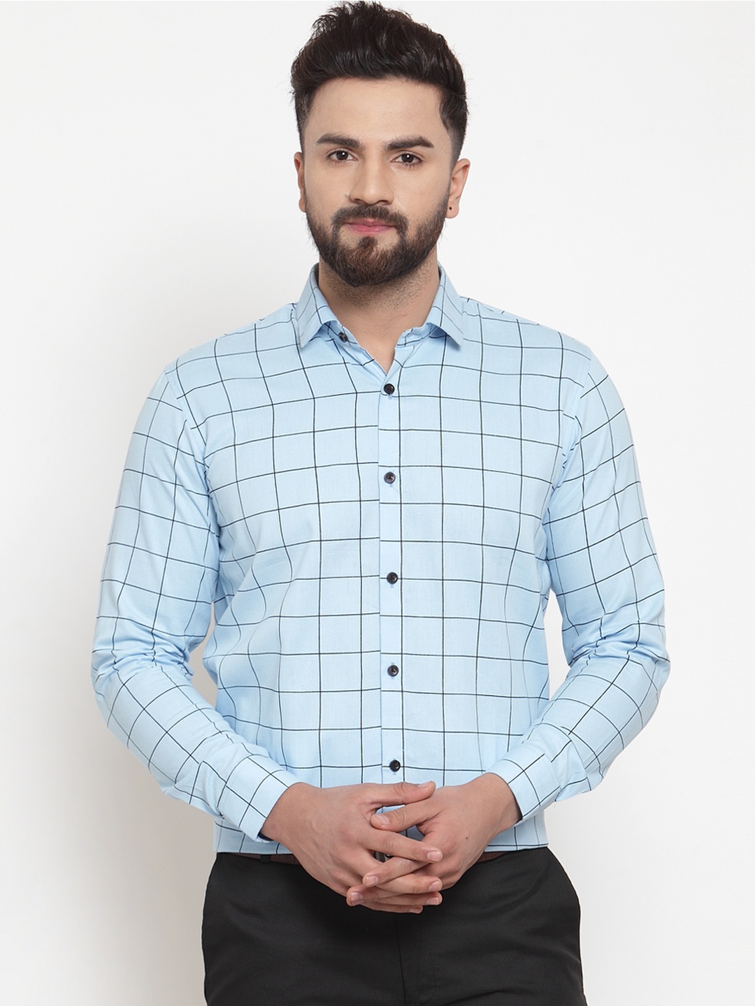 

JAINISH Men Turquoise Blue Classic Regular Fit Checked Formal Shirt