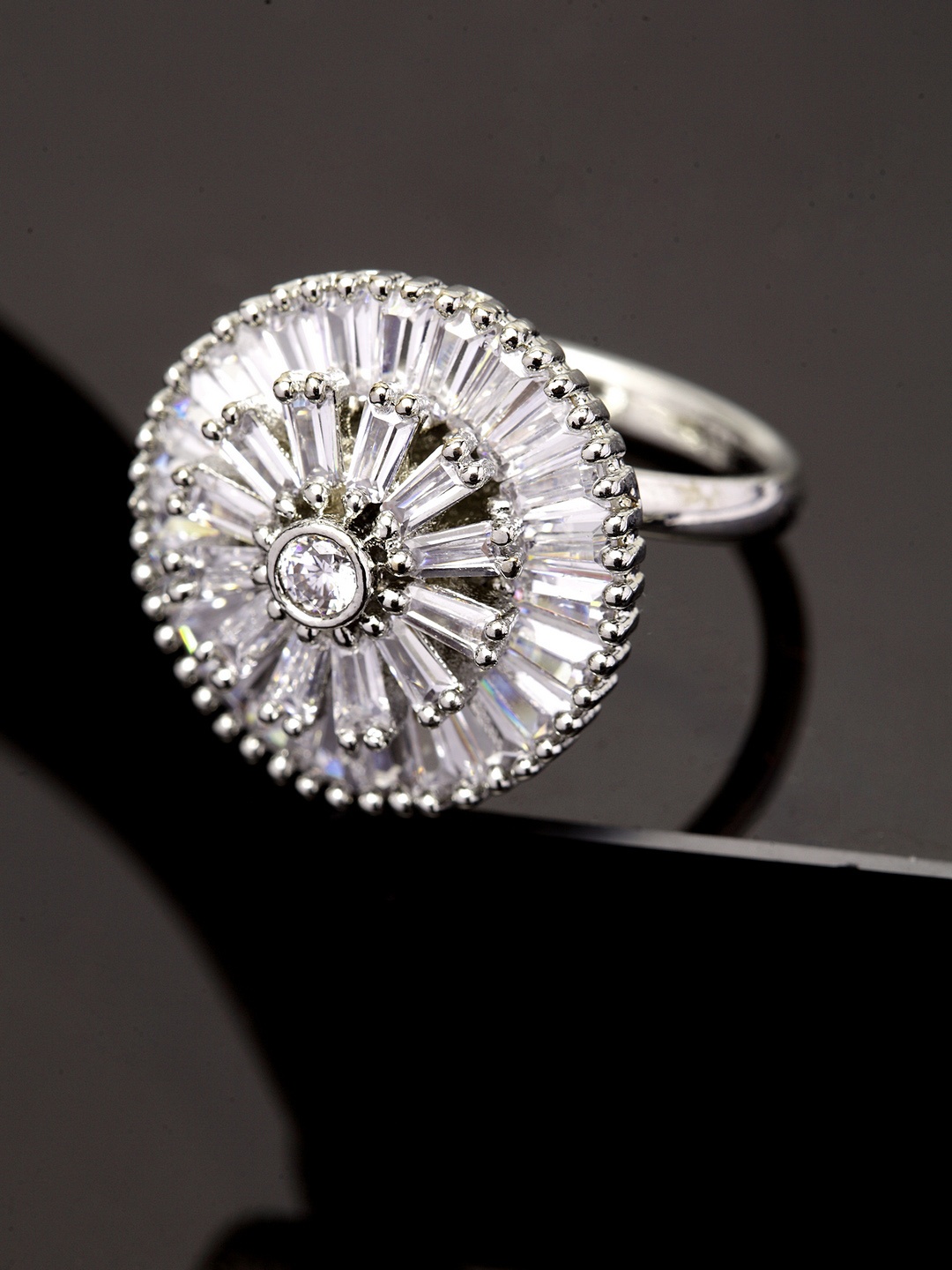 

Bhana Fashion Silver-Plated AD-Studded Handcrafted Finger Ring