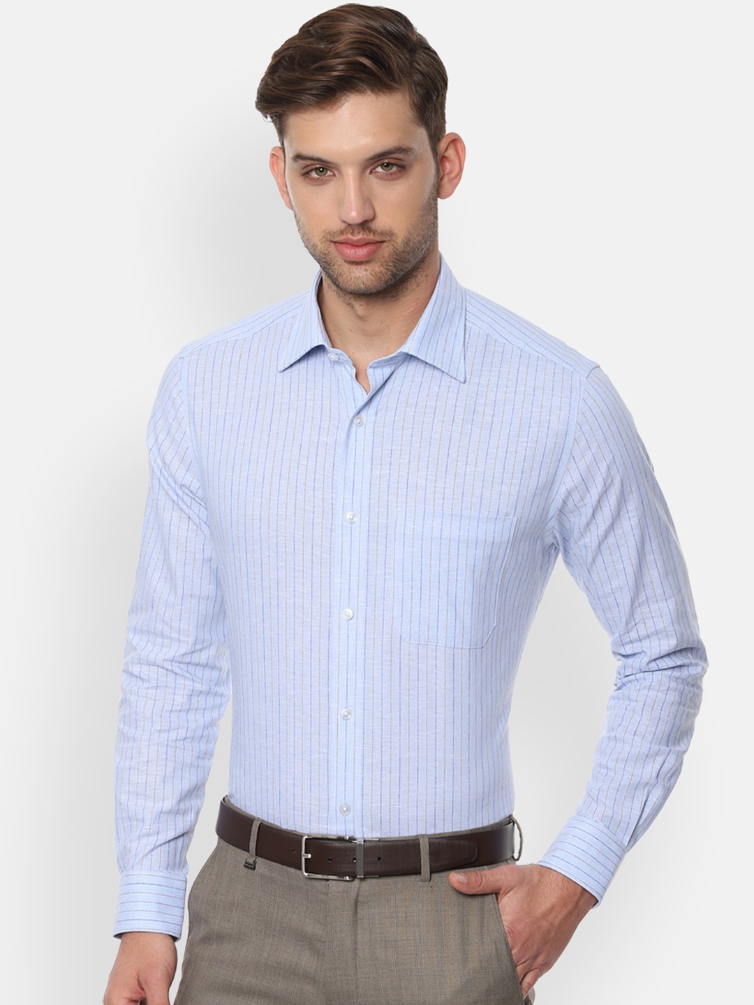 

Louis Philippe Men Blue Regular Fit Striped Formal Shirt