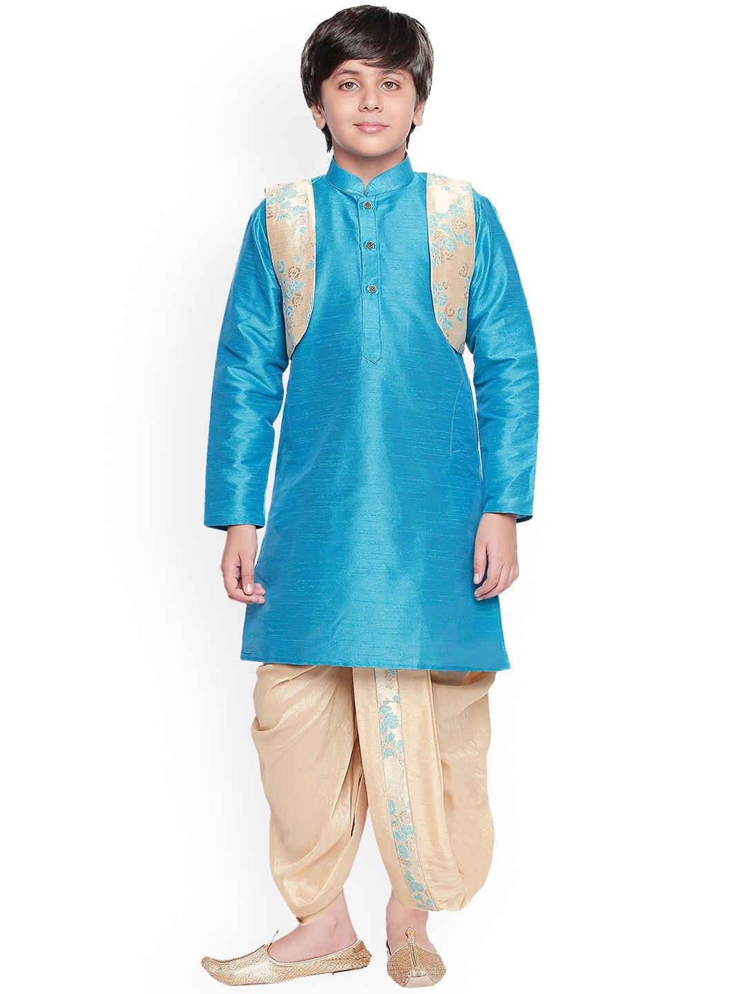 

Jeetethnics Boys Blue & Beige Solid Kurta Set With Jacket
