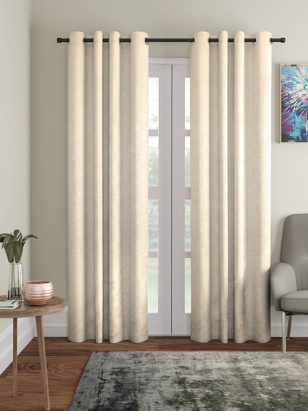 

Soumya Cream-Coloured Single Room Darkening Satin Finish Door Curtain