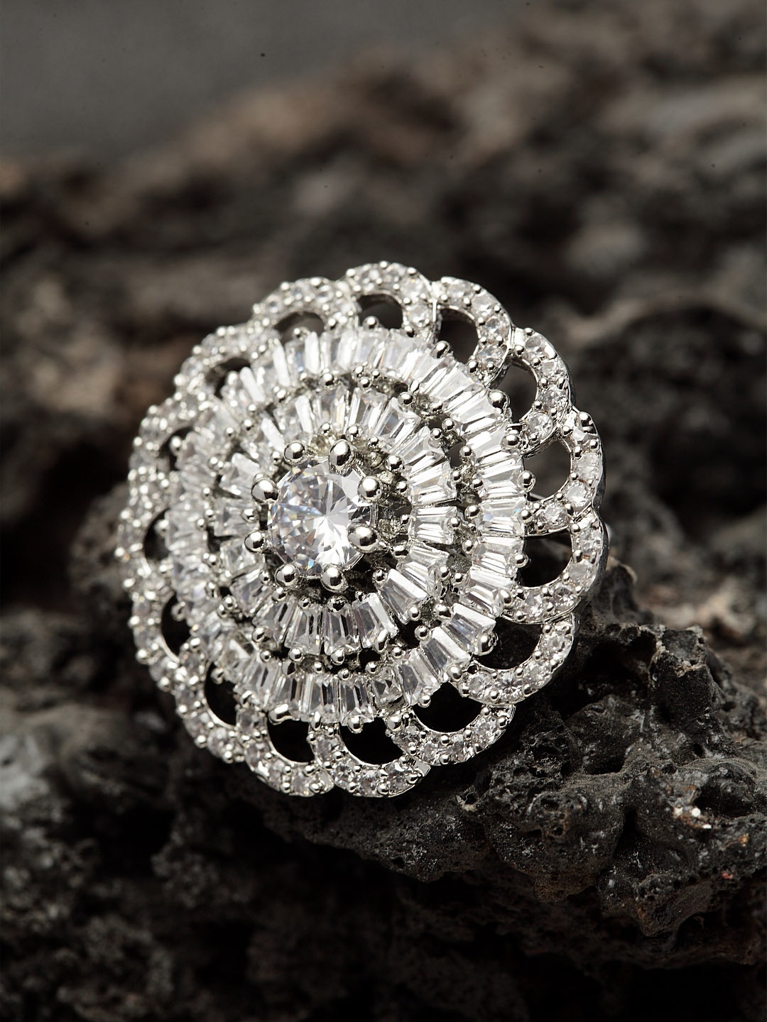 

Bhana Fashion Women Silver Plated & White Handcrafted Finger Ring