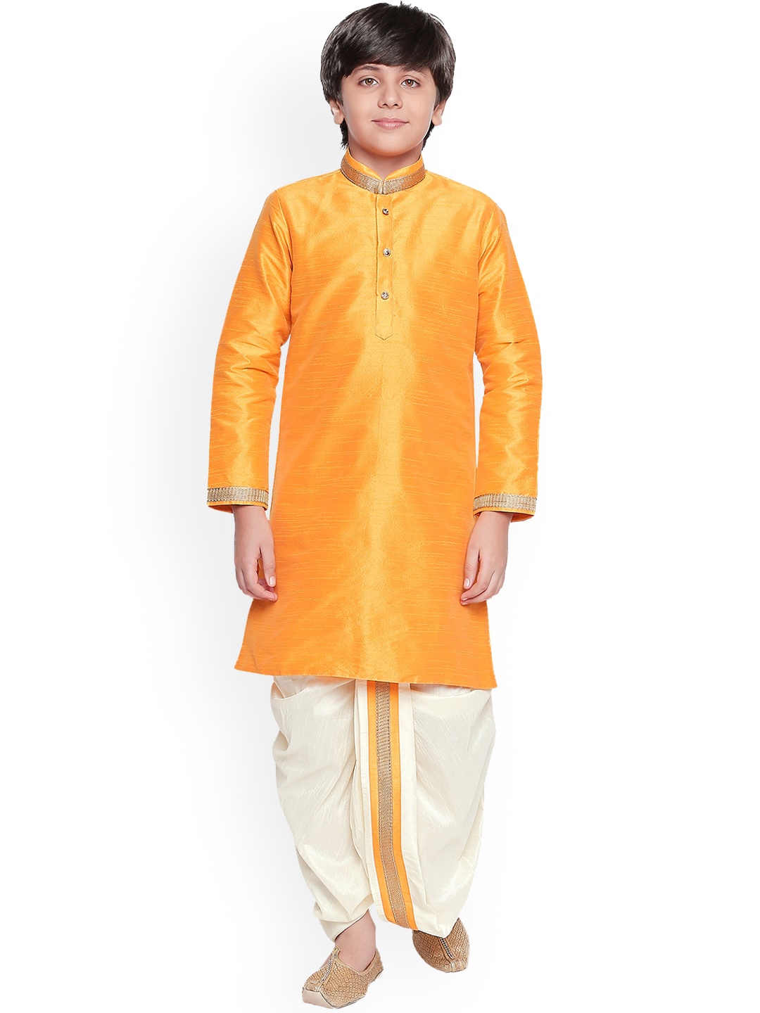 Jeetethnics Boys Yellow & White Solid Panchakattu