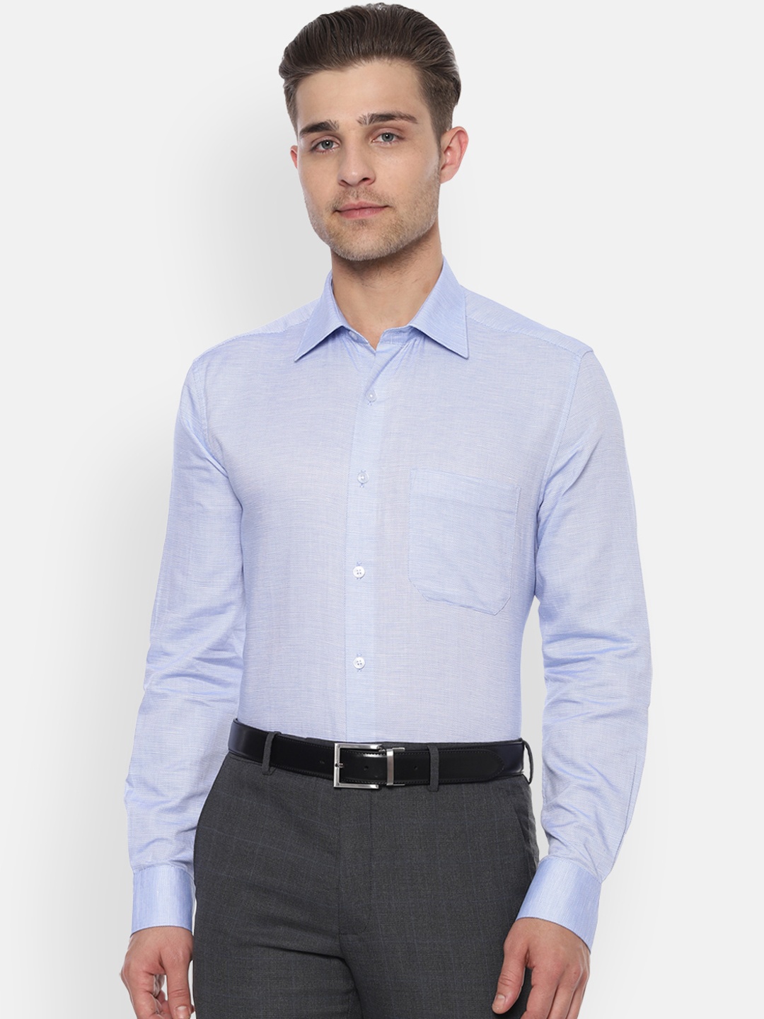 

Louis Philippe Men Blue Regular Fit Self Design Formal Shirt