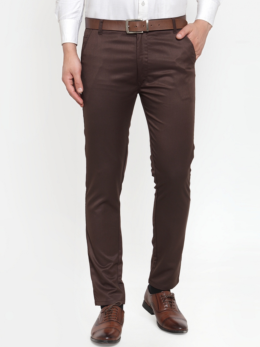 

JAINISH Men Brown Smart Slim Fit Solid Formal Trousers