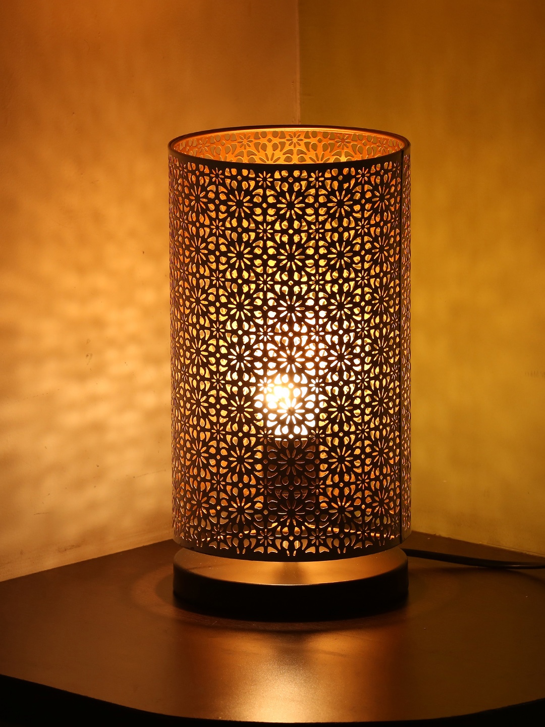 

ExclusiveLane White Self Design Handcrafted Moroccan Shimmer Bedside Table Lamp