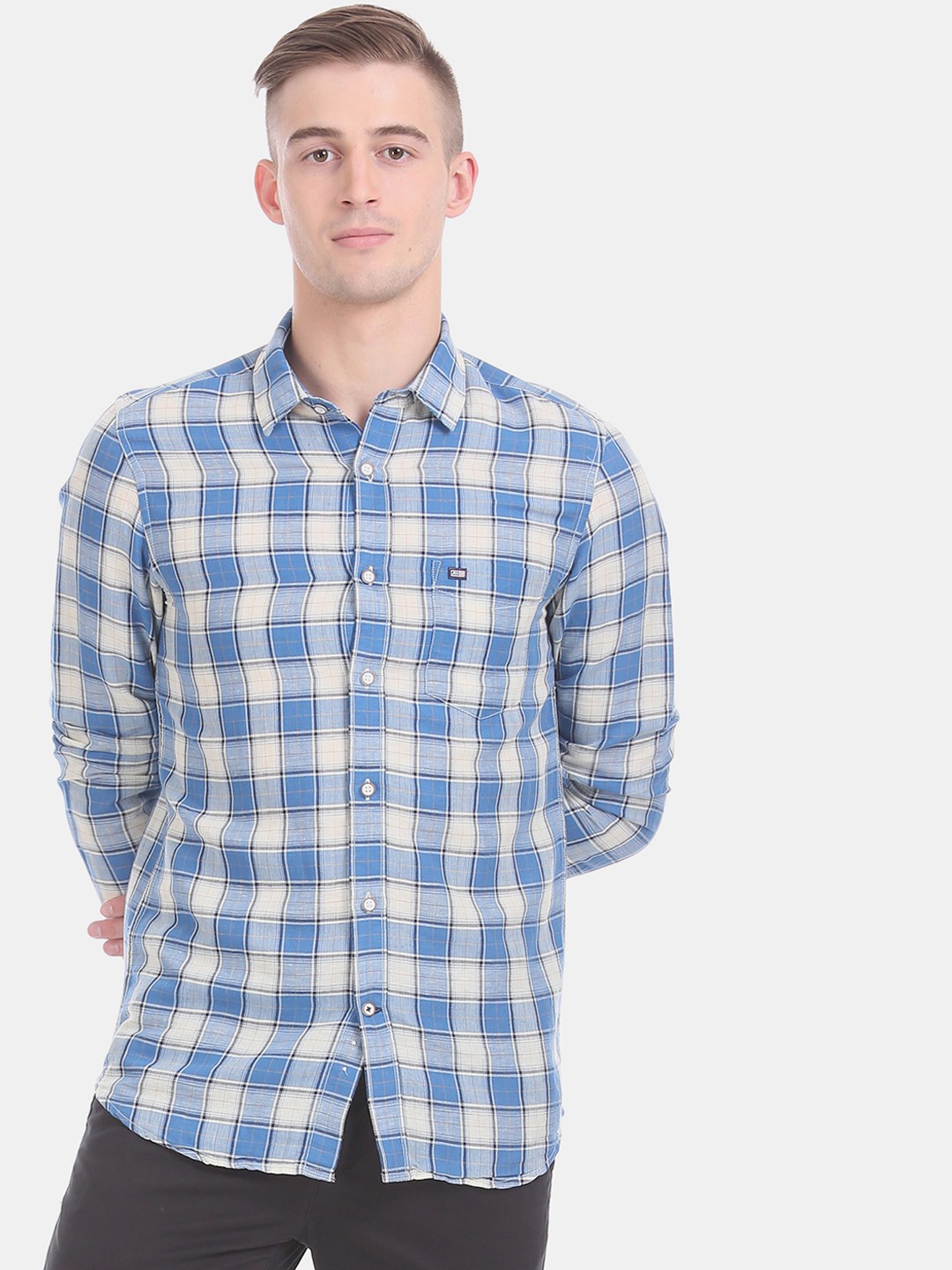 

Arrow Sport Men Blue & Off-White Slim Fit Checked Casual Shirt